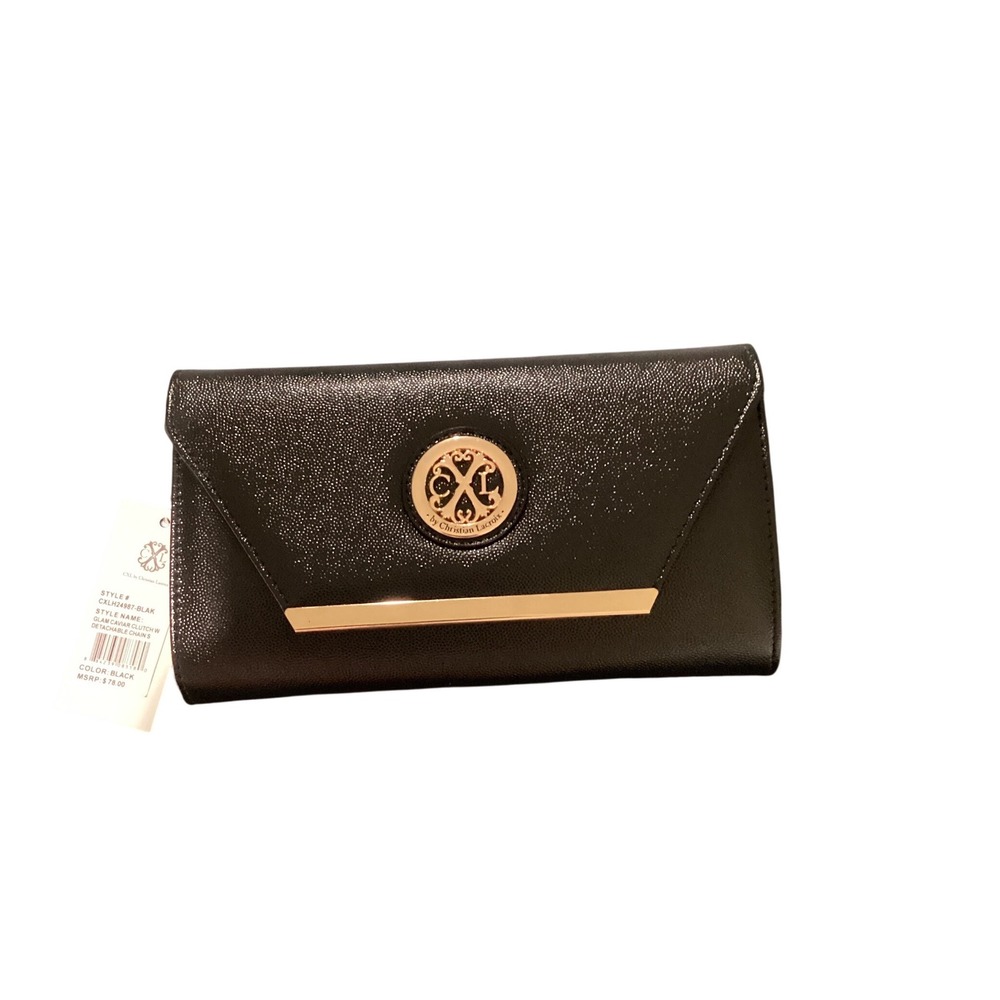 CXL Christian Lacroix Glam Caviar Clutch Black Gold Detachable Chain